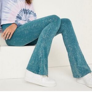 PINK Teal Flared Fold Over Yoga Pants Size Medium NWOT